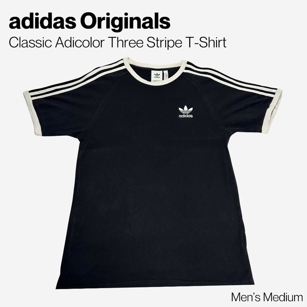 adidas Originals Adicolor Classics Black 3-Stripes T-Shirt | Men’s Medium